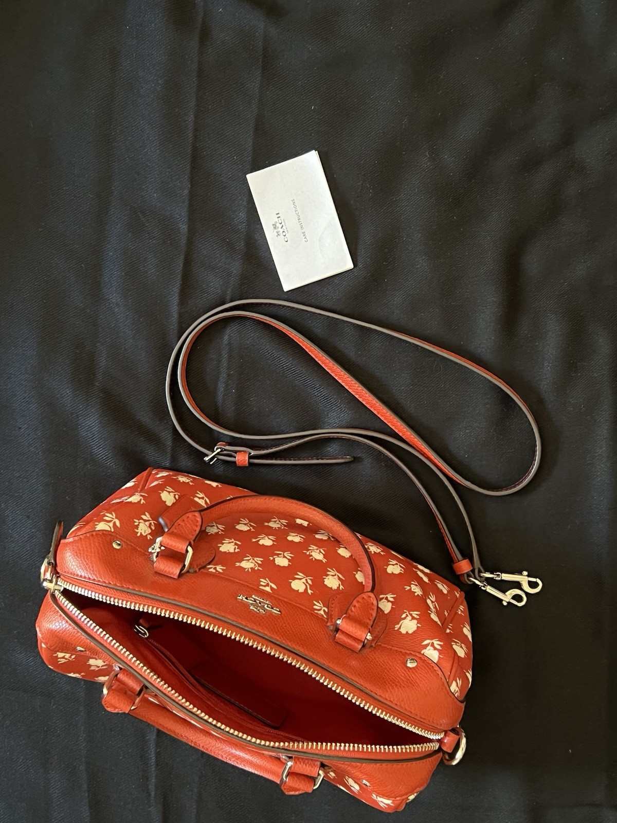Coach Mini BENNETT Satchel In Floral Print Coated Canvas RED Crossbody