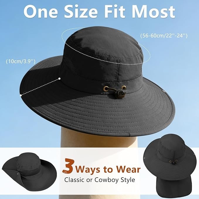 Sun Hat with Neck Flap, UPF 50+, Waterproof Wide Brim for Hiking & Fishing ..