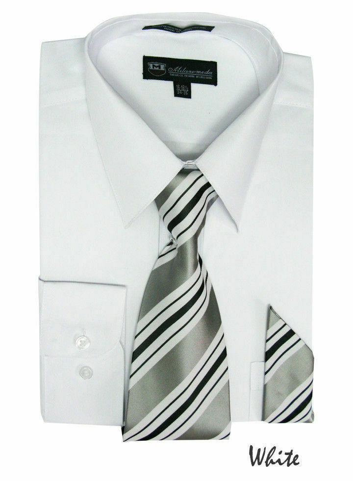 New Men’s Dress Shirt Set with Tie + Handkerchief Long Sleeve Fortino SG21A