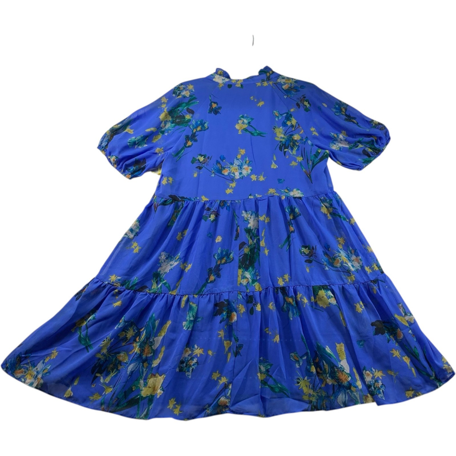 CeCe Dress Womens Size Medium Blue Floral Ruffled Puff Sleeve Vneck New