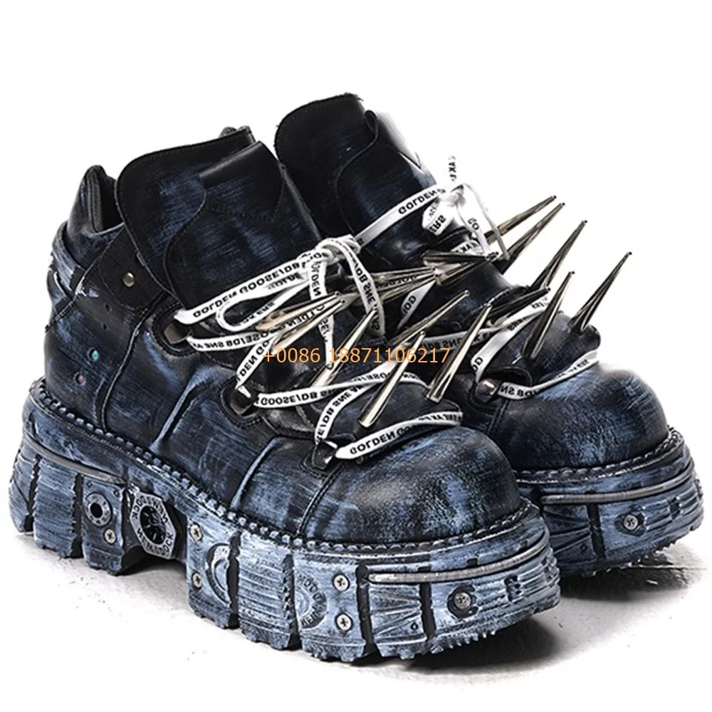 Men Platform Spiked Rivet Punk Motorcycle Boots Fashion Sports Rock Street Shoes