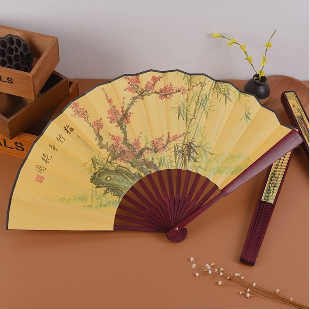 Folding Hand Fan,13 inch Bamboo Fabric Large Hand Fans with Chinese Tradition…