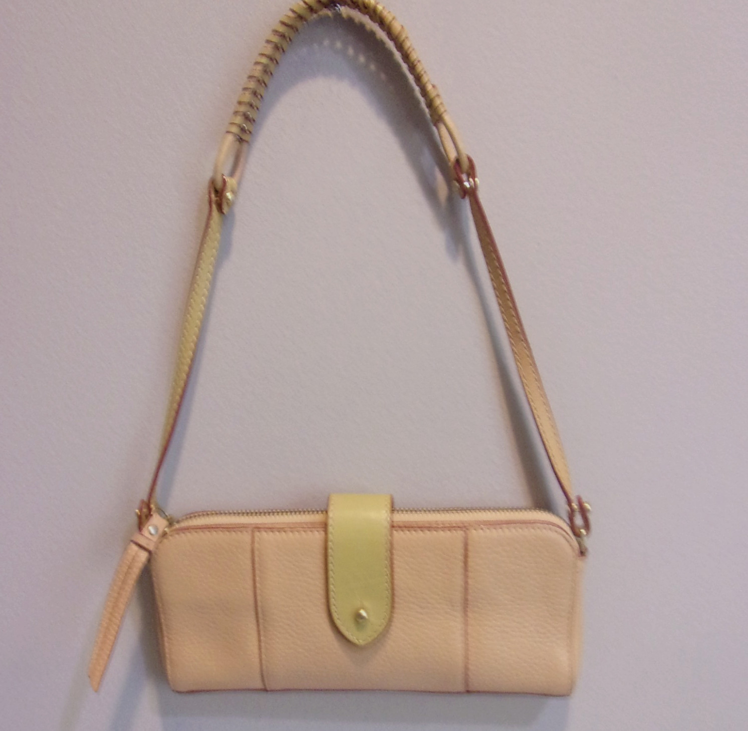 Calvin Klein Lt. Tan Genuine Leather, Braided & Chain Link Strap Sh /Clutch Bag