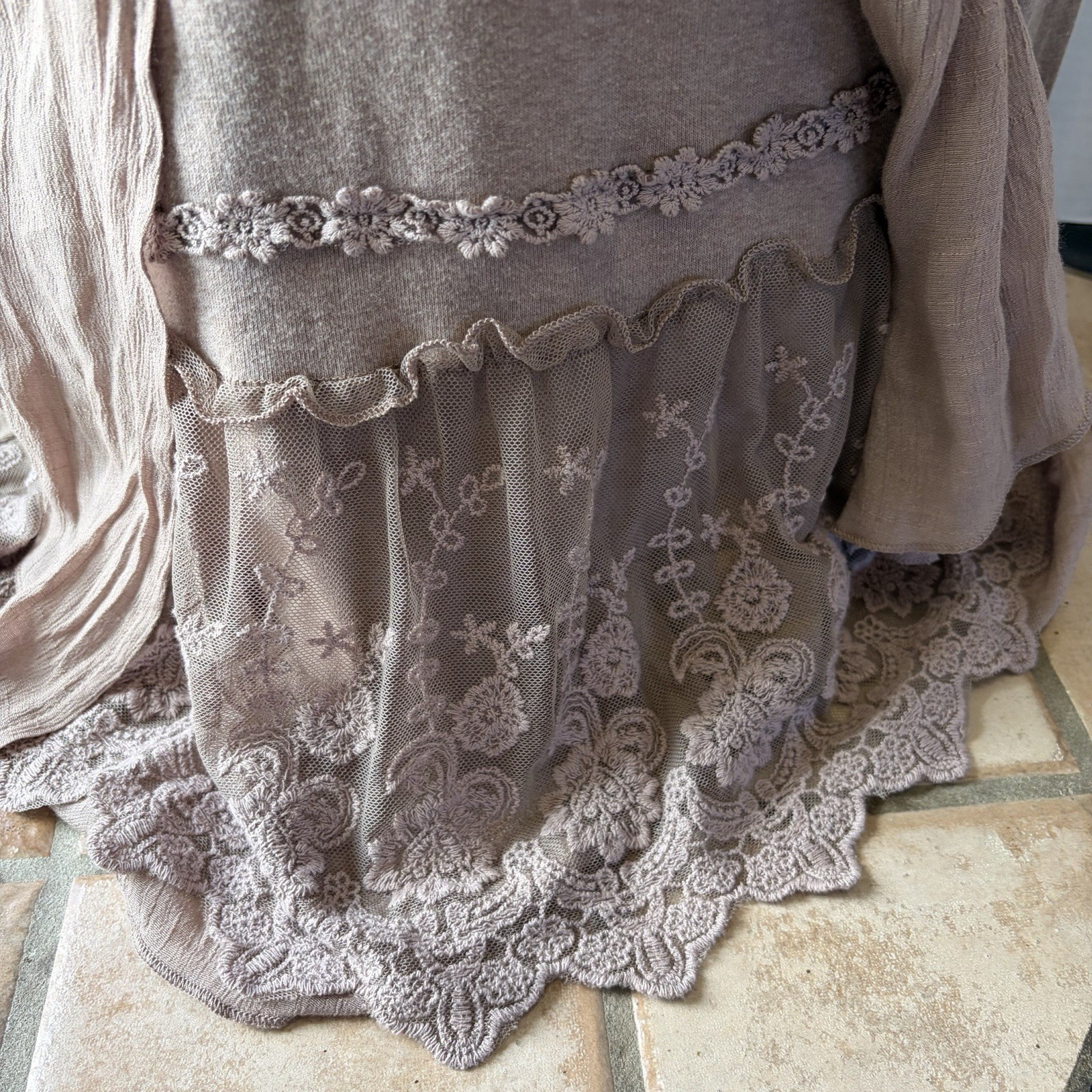 Pretty Angel Beige Fairy Whimsy Boho Lace Blouse Top Women Medium