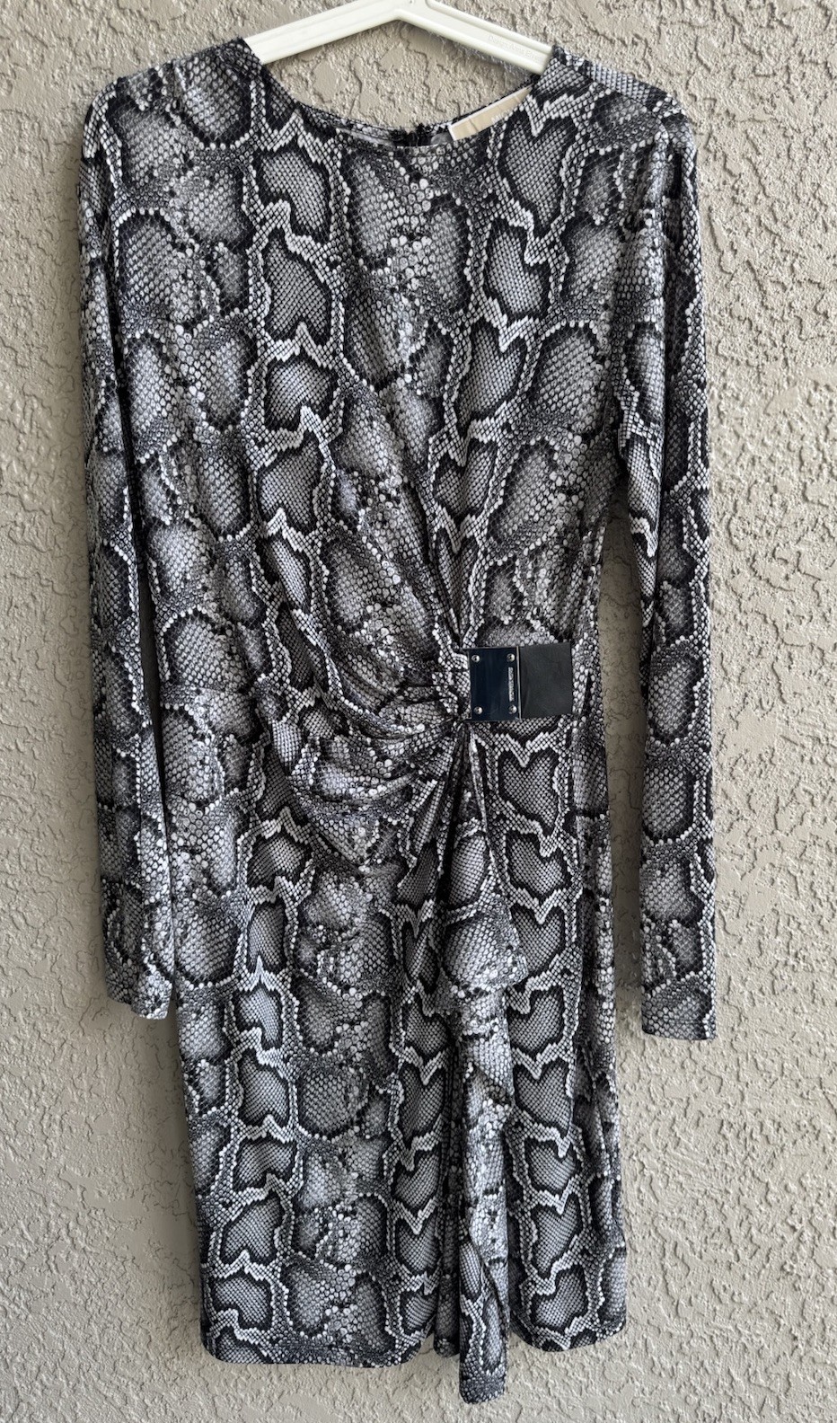 MICHAEL KORS Women’s Dress Logo Plate Faux Wrap Snakeskin Print Gunmetal Size M