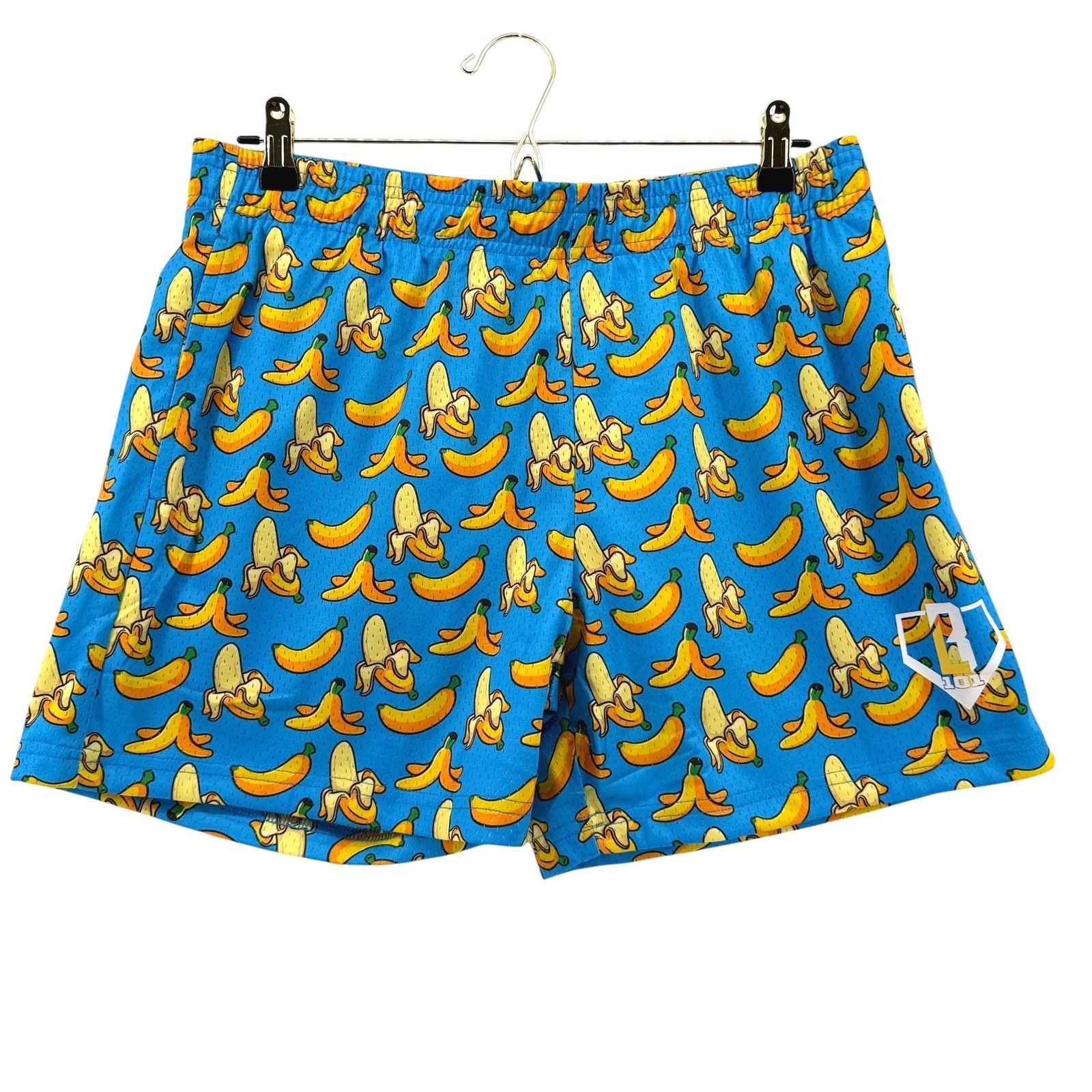 Baseball Lifestyle 101 Mens Banana Mesh Shorts Blue Yellow Graphic Size Medium