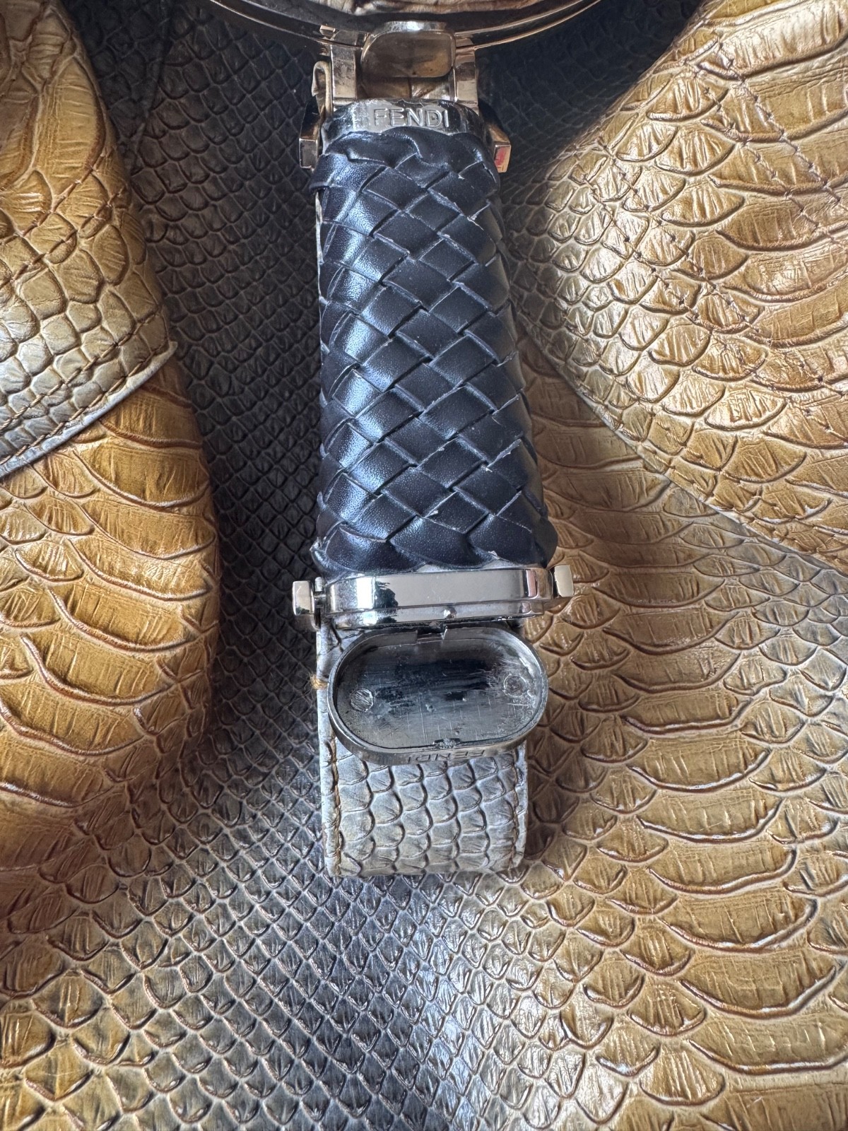 RARE Python FENDI Spy Bag Mustard Yellow and Grey Ombré Woven Handle