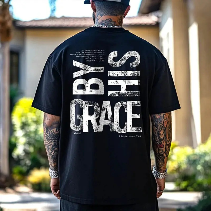BY HIS GRACE Print Men’s T-shirt Fashion Mens Graphic T-Shirt For Menswear Gift