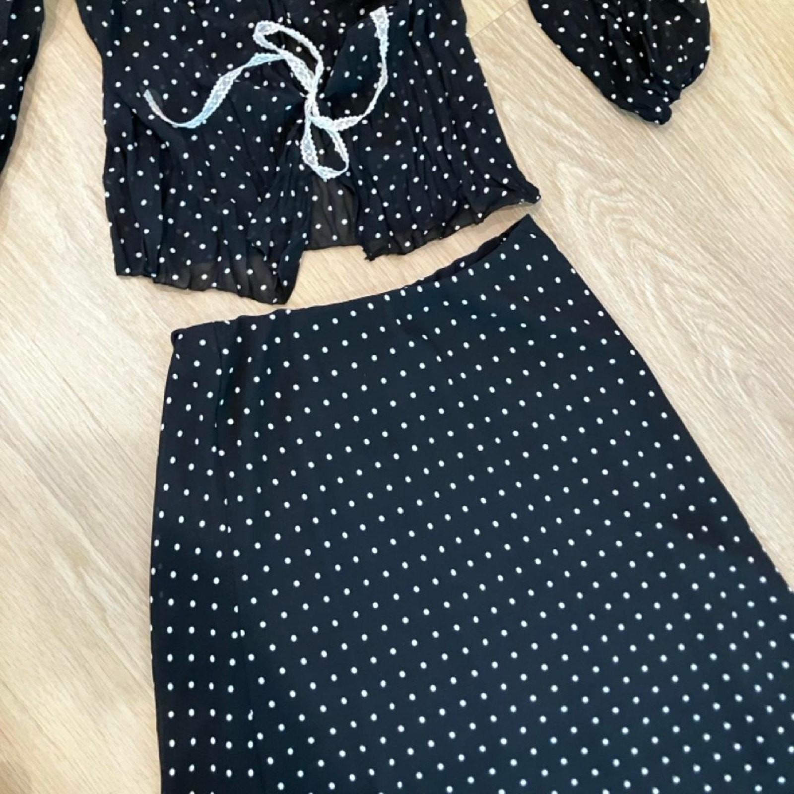 Vintage 90s y2k polka dot italian skirit set