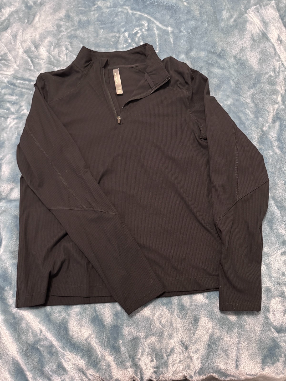 Mondetta Womens Black Ribbed Quarter Zip Long Sleeve Activewear Top Large