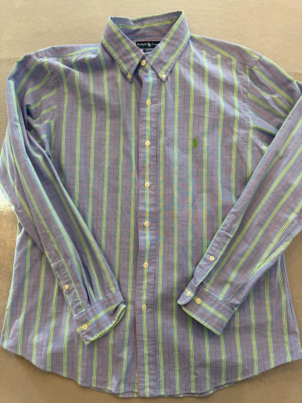 Ralph Lauren Button Up Shirt Men’s Extra Large Custom Fit Blue Stripe Collared