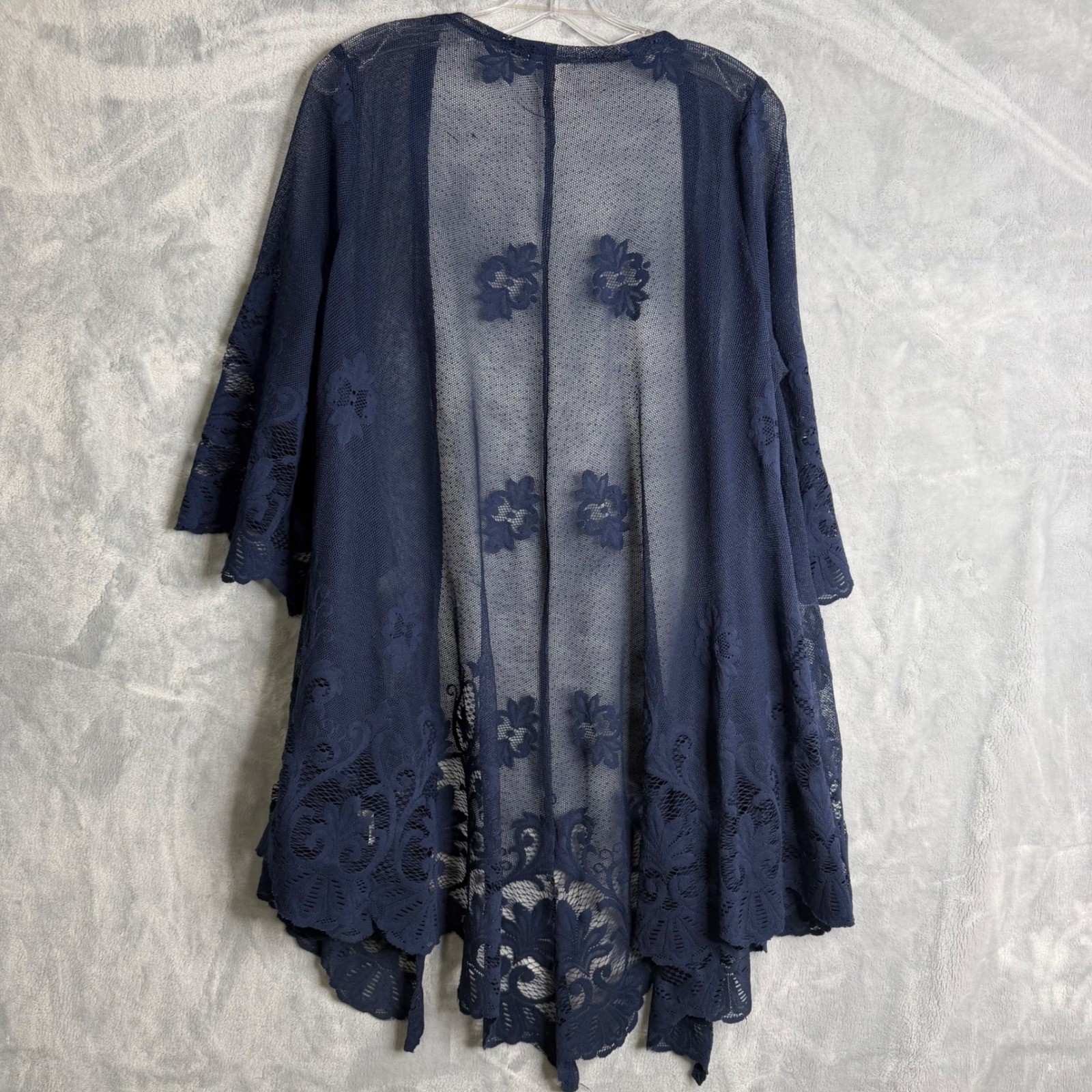 Maurices Lace Open Front Cardigan Womens M Navy Blue Boho Floral Micro Mesh