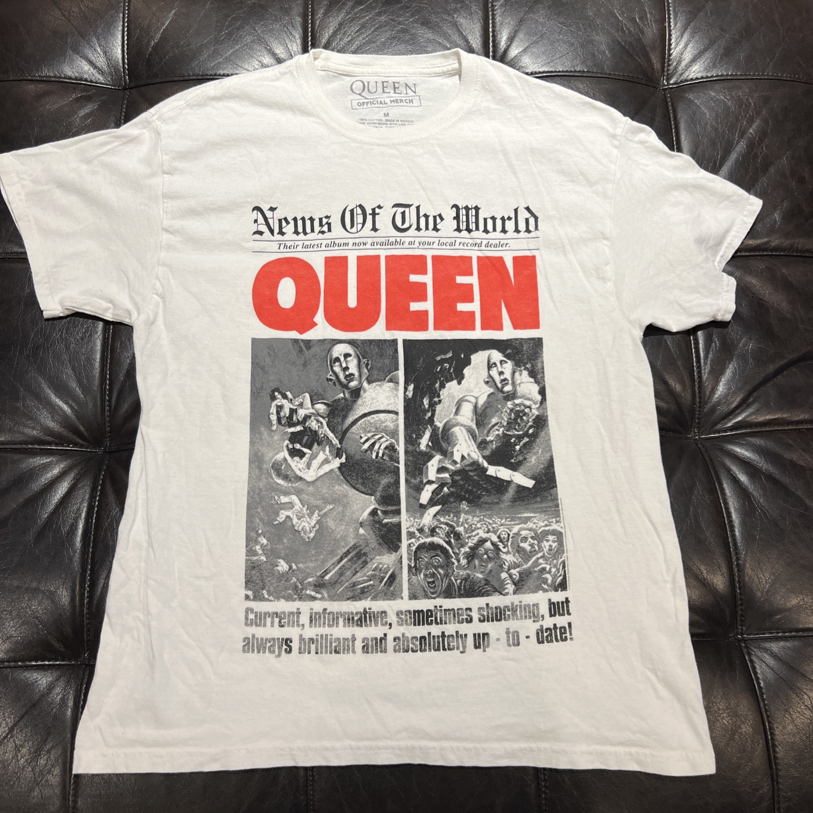 Queen Official Merch Shirt Men’s Medium White Short Sleeve Crew Neck Graphic Tee