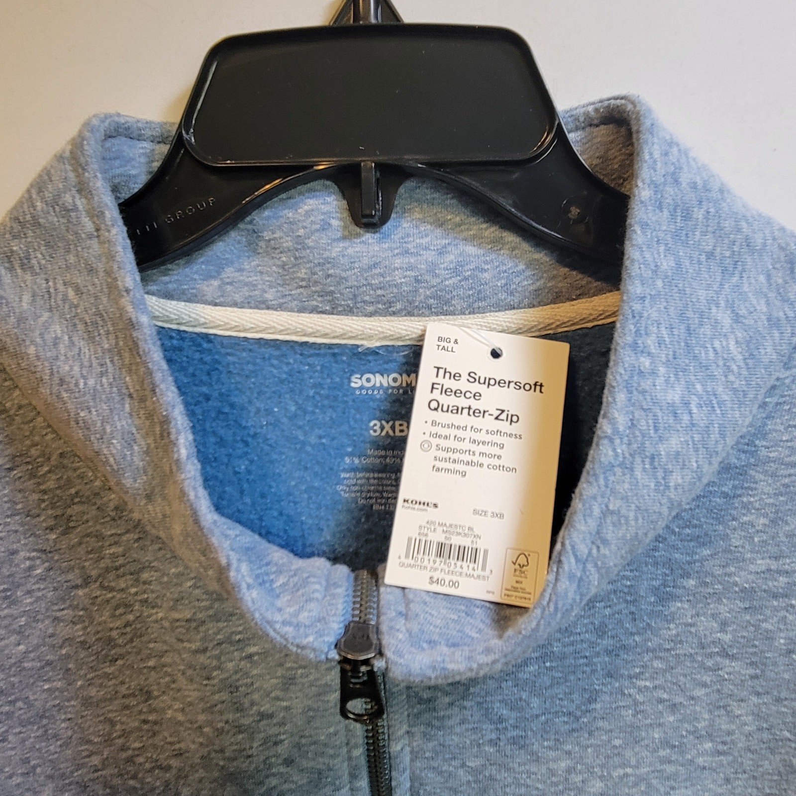 NWT Sonoma Men’s Big and Tall 3XB Three-Quarter Zip Pullover
