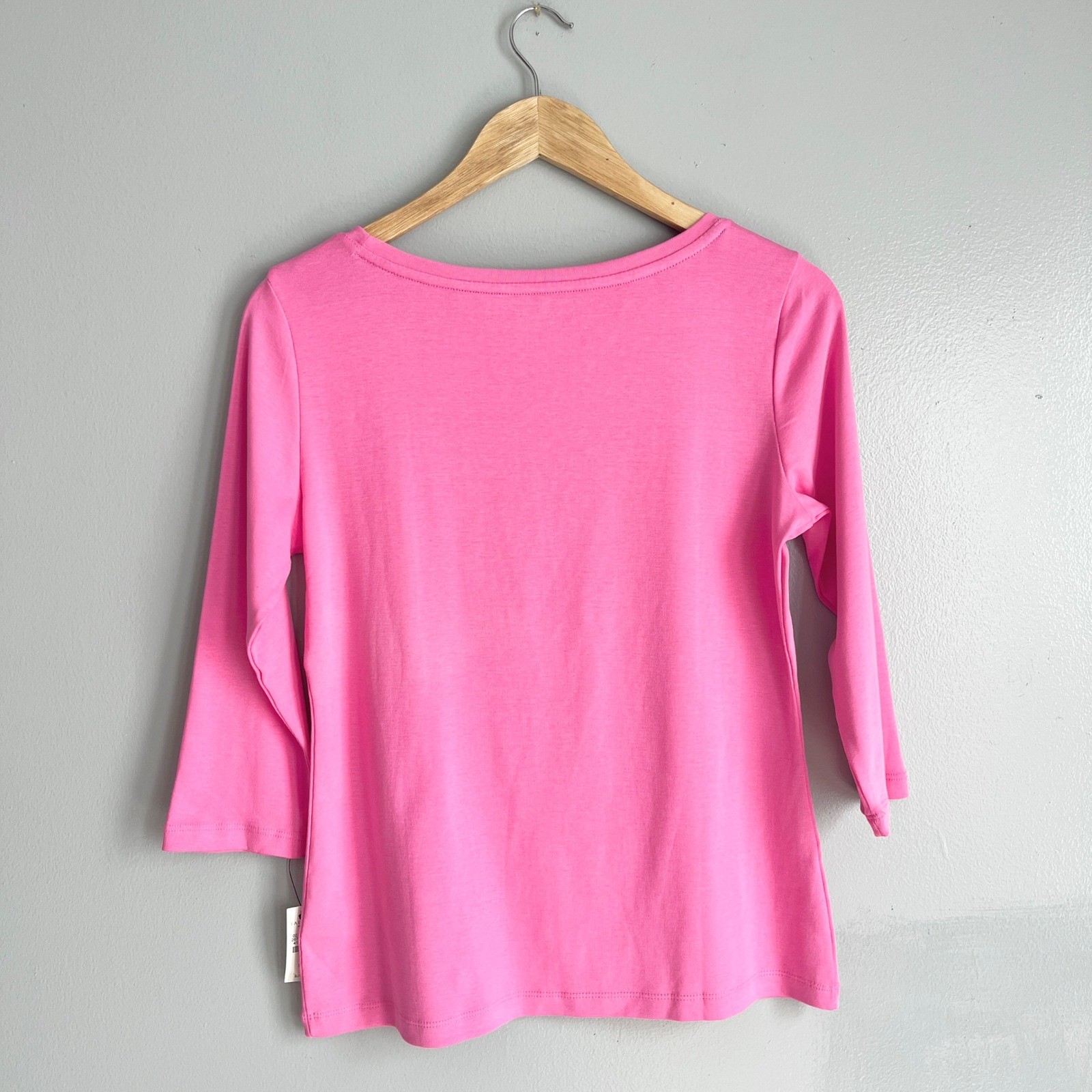 Talbots Petites Pink Pima Cotton 3/4 Sleeve Boat Neck Tee PM Petite Medium NWT