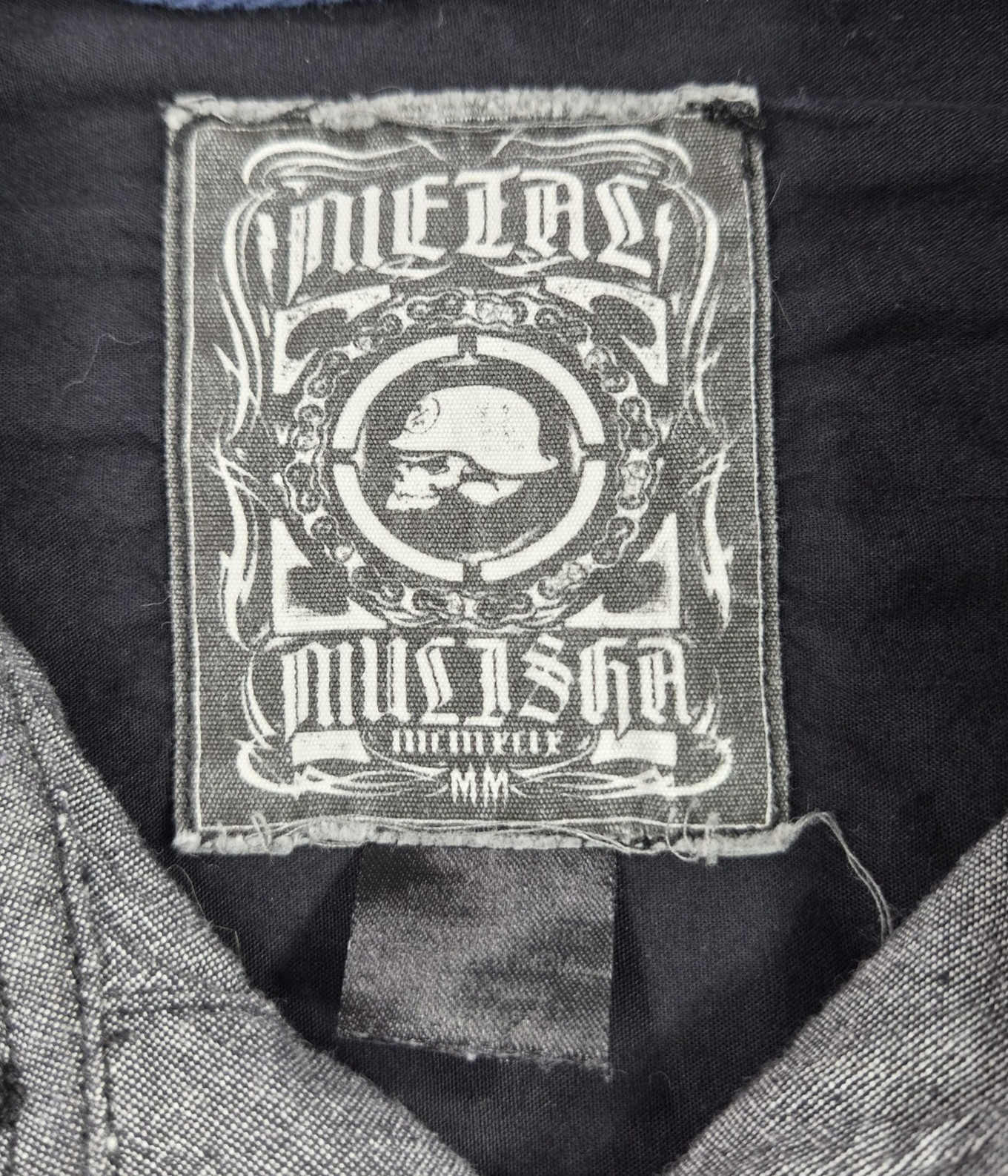 Metal Mulisha Button Up Shirt Mens Large Gray Herringbone Long Sleeve Casual