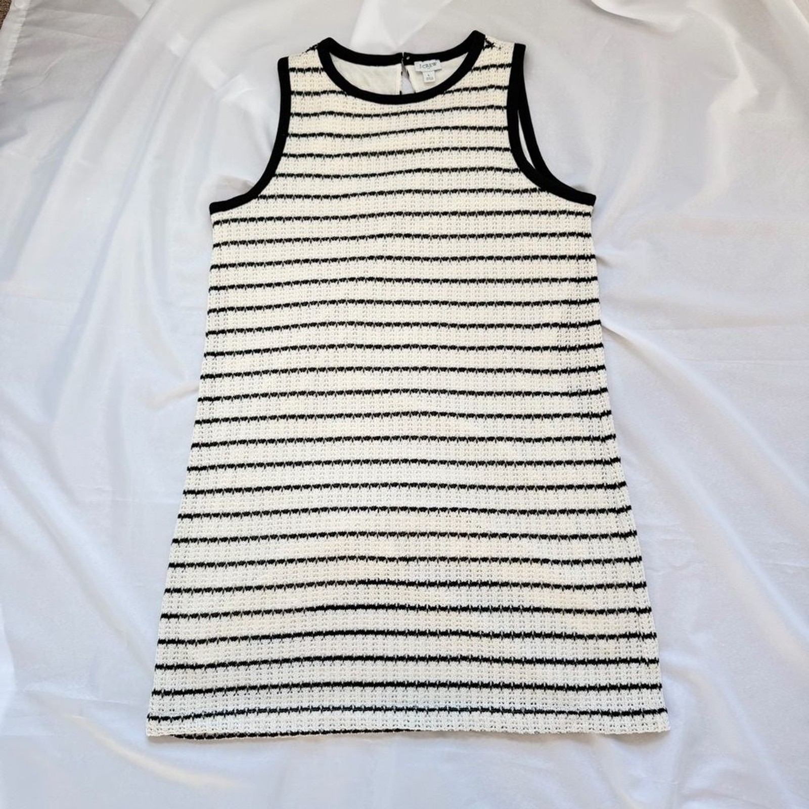 J Crew Textured Stripe Shift Dress Cream Black Knit Large