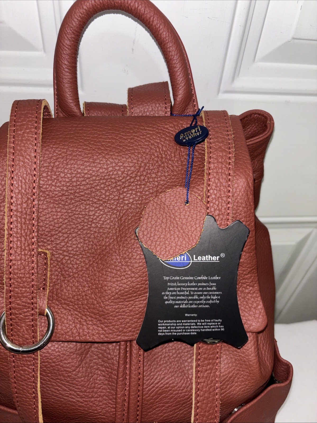 NEW Chief Flapover Brown Drawstring Leather Backpack 13.75 X 12.75 X 6.25”
