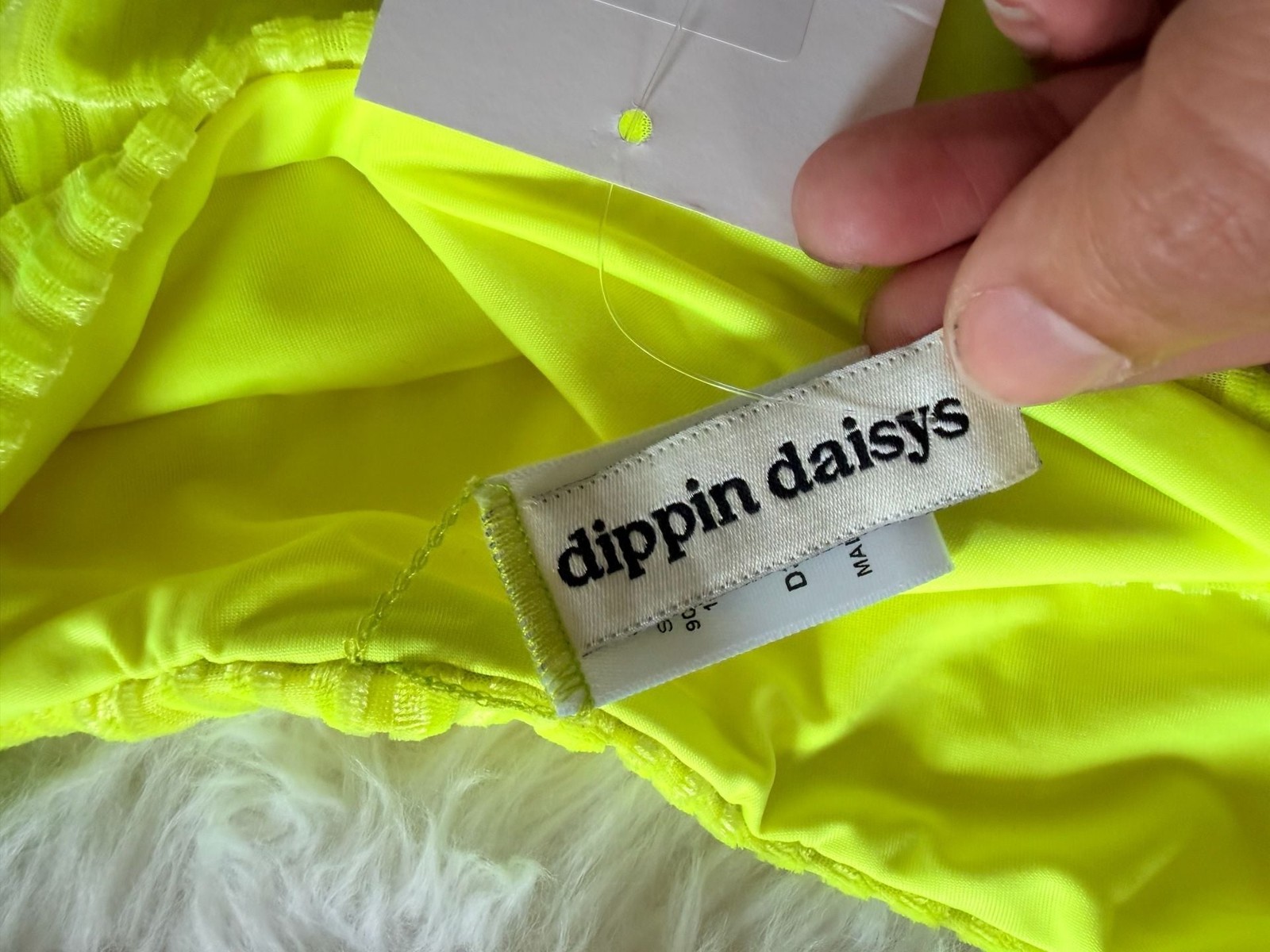 Dippin’ Daisy’s Nocturnal Bikini Bottom Neon Yellow Ribbed Velvet