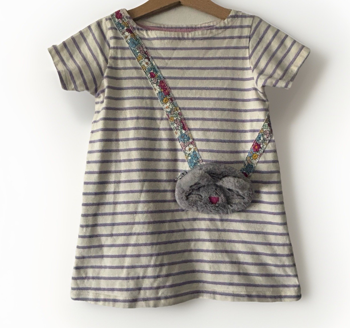 Mini Boden Striped Short Sleeve Cat Purse Tunic Top Size 4-5 Preppy School Play