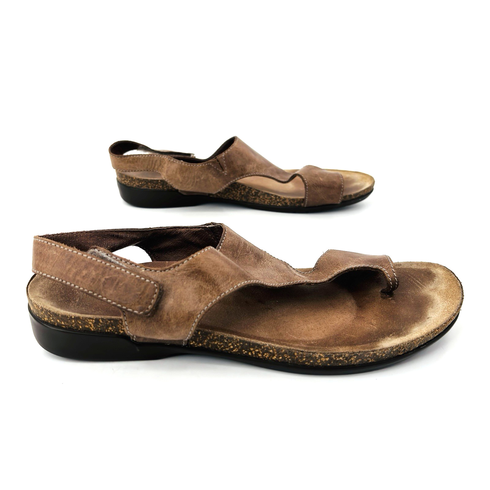 Womens 10.5-11 41 Dansko Reece Brown Leather Slingback Sandals Shoes Toe Loop
