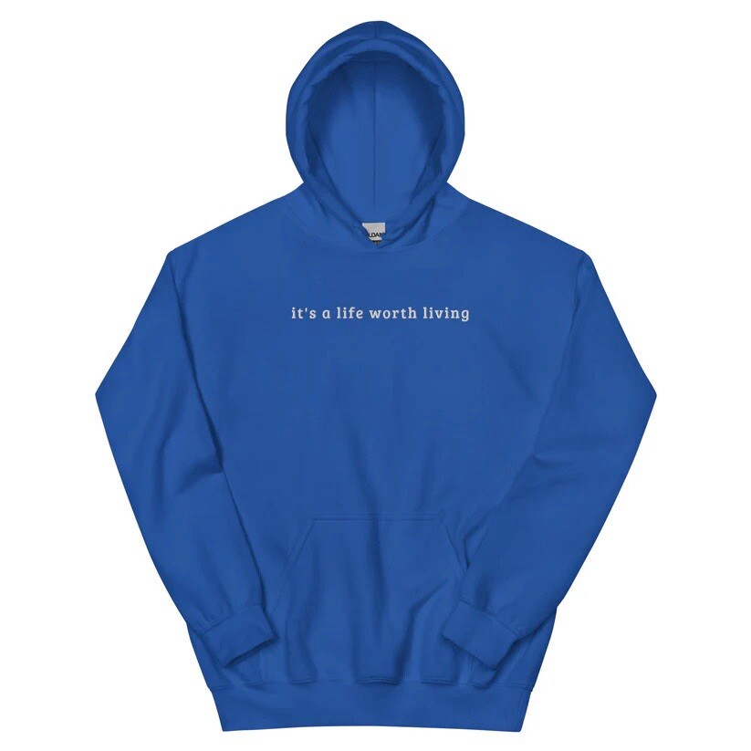 New It’s Life Worth Living Blue Hoodie – Mental Health Awareness Sweatshirt 2XL