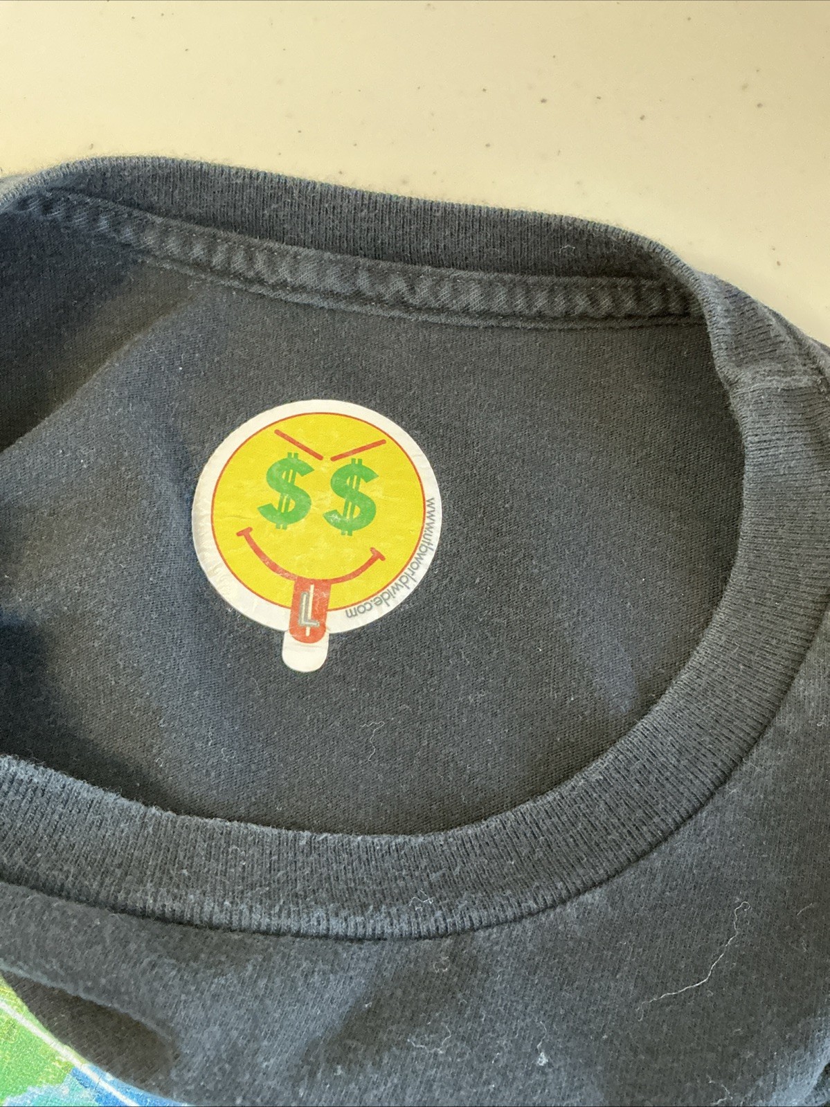 Worldwide Money Makers Black T-shirt Earth Smiley Face with Money Sign Sz L