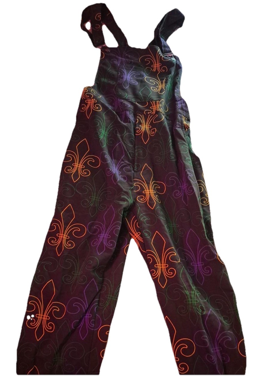 Mardi Gras Fleur-de-Lis Mechanic Work Coveralls Jumpsuit Size L Black Multi