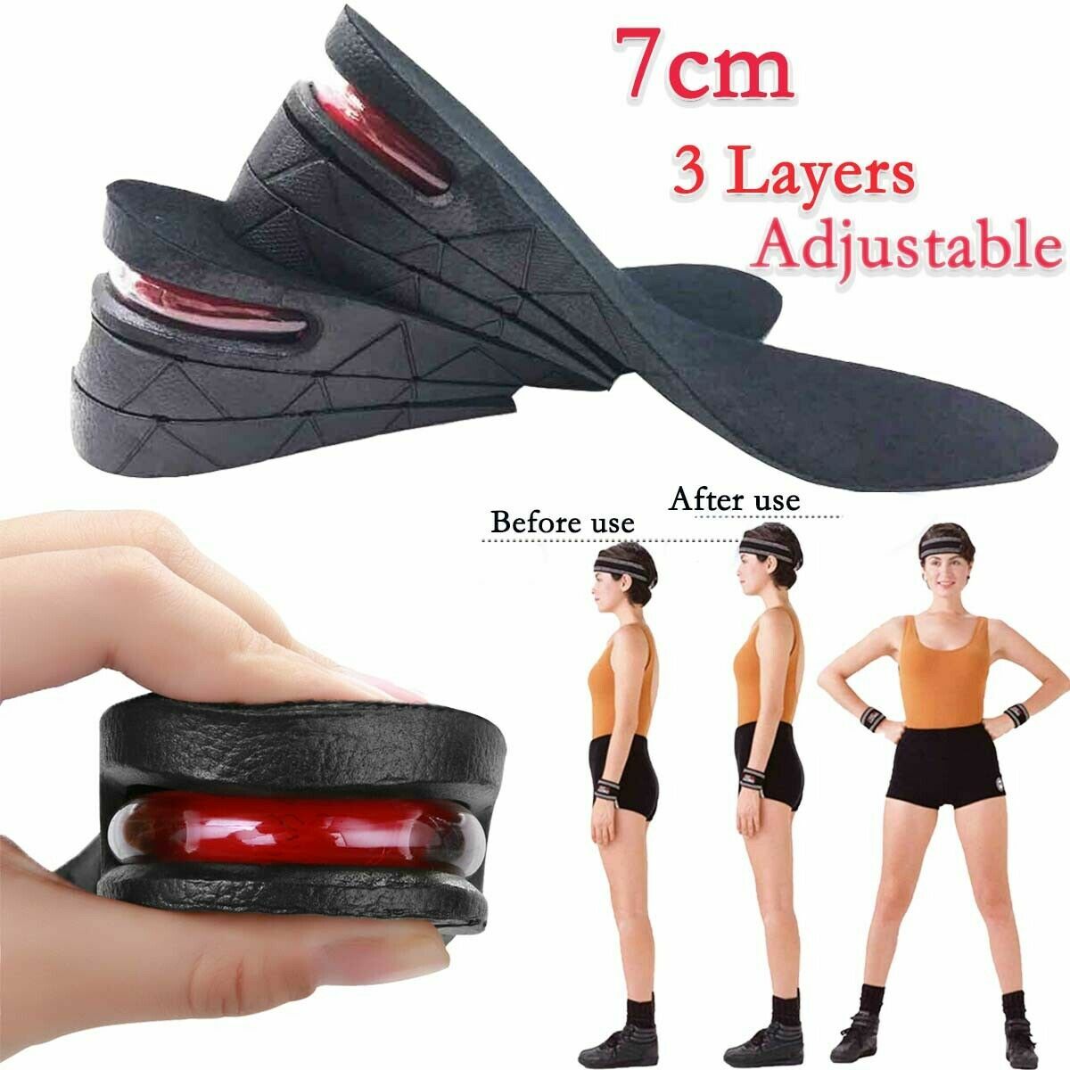 7cm Men Shoe Lift Insole Air Cushion Heel insert Increase Taller Height 3-Layer