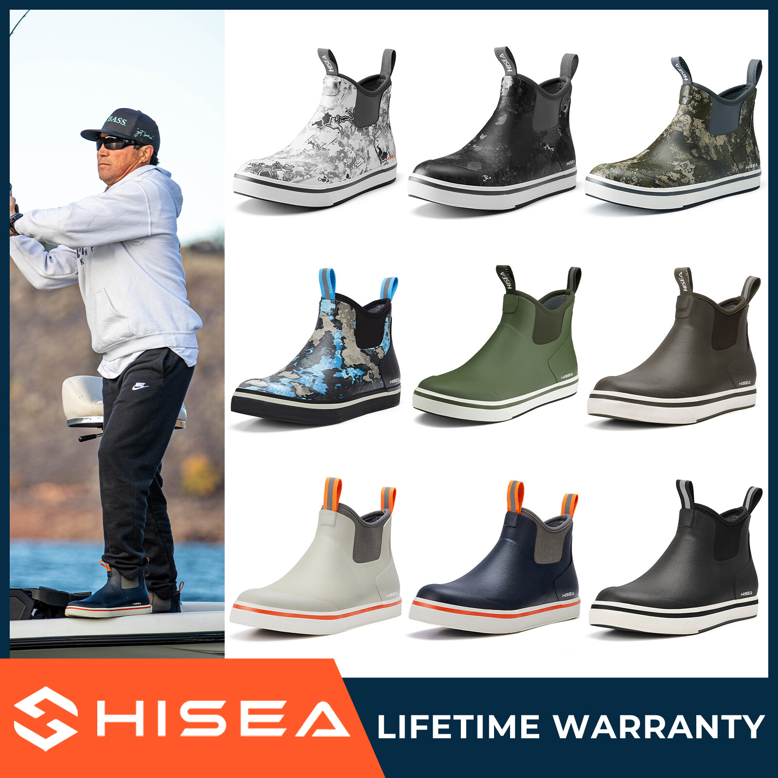 HISEA Men Ankle Deck Boots Waterproof Foam Fishing Outdoor Sport Rain Work Boots