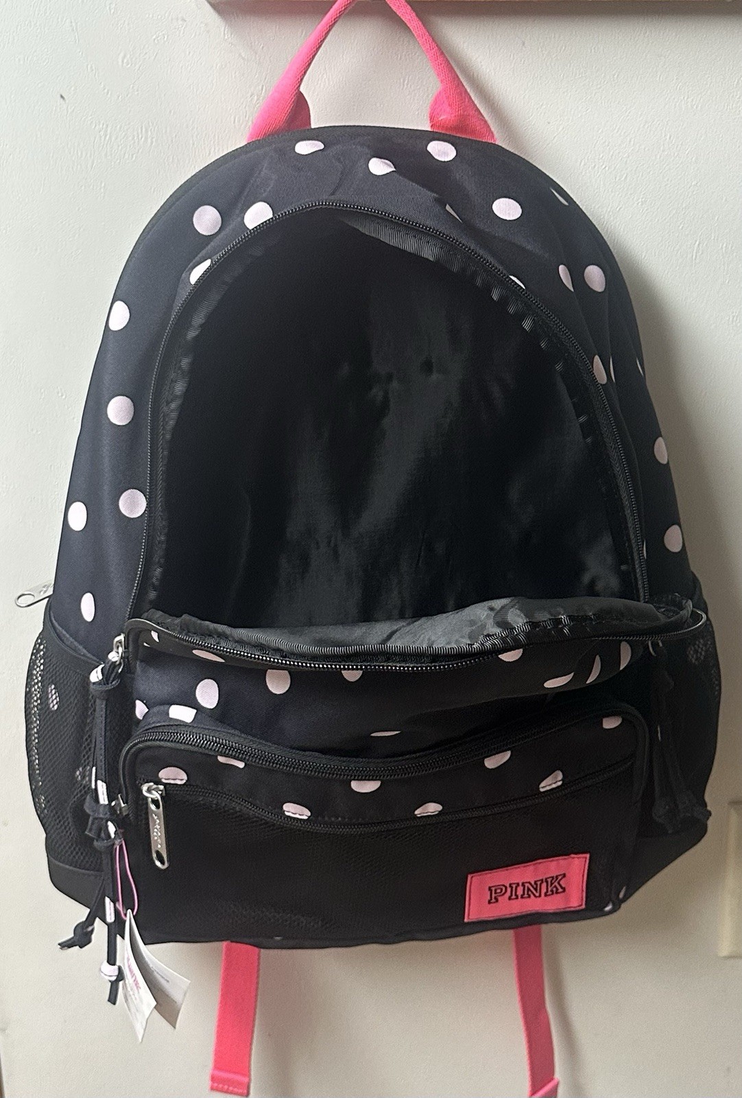 Victorias Secret Pink Backpack Bookbag Polka Dots Black New 2026