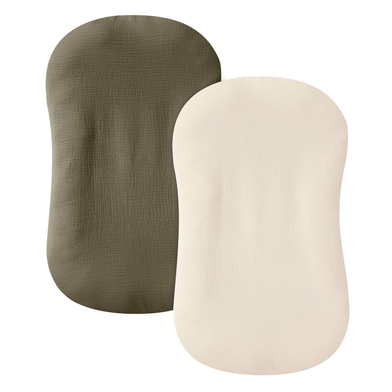guruixu Muslin Baby Lounger Cover 2 Pack, 30.1″ x 21.6″, Dark Olive, Cream