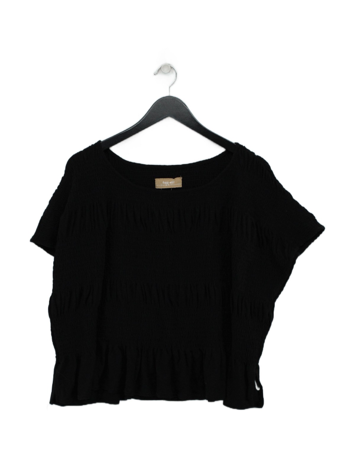 Free-est Women’s Top XL Black Linen with Polyester Short Sleeve Round Neck Basic