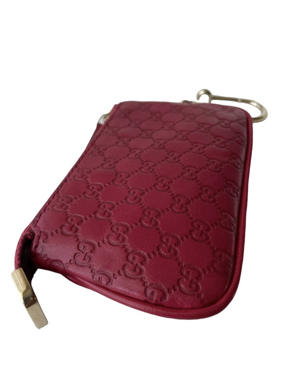 GUCCI Micro Guccissima GG Leather Ruby Pink Key Ring Coin Case Pouch