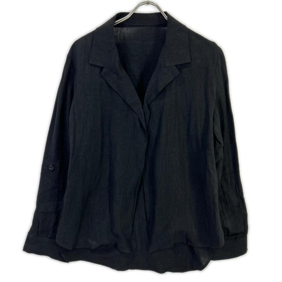 Yohji Yamamoto Noir Black Linen Open Collar Blouse Womens Size 1 Auth