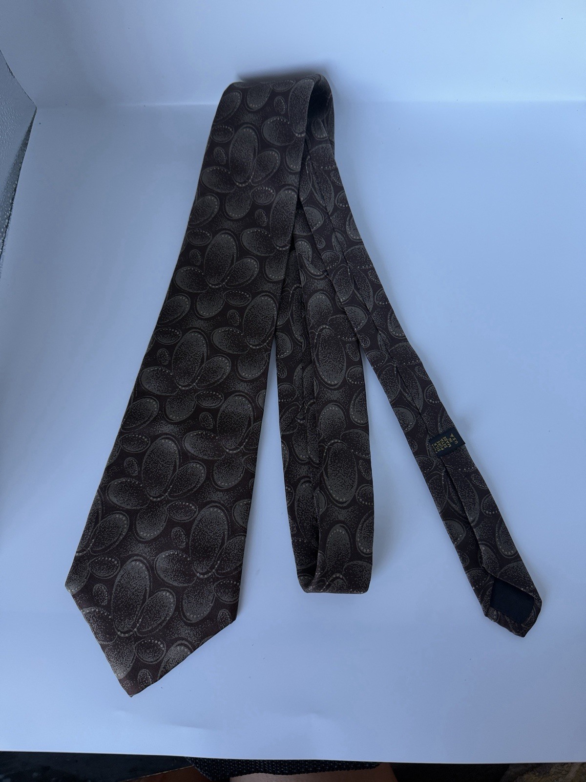 Vintage Fendi Roma Brown Abstract Pebble Silk Tie 90s Made in USA Wide Blade