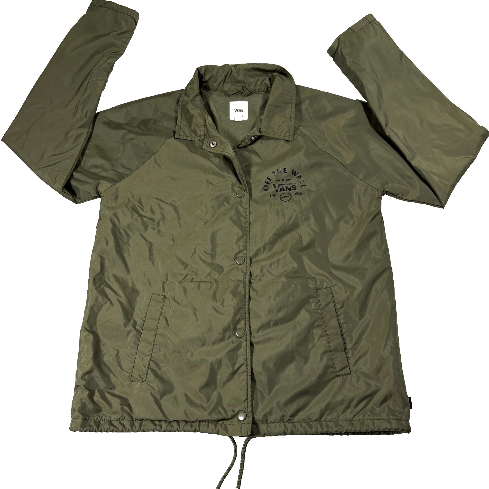 Vans Olive Green Coache Jacket Mens XS Off The Wall Skate Streetwear Windbreaker