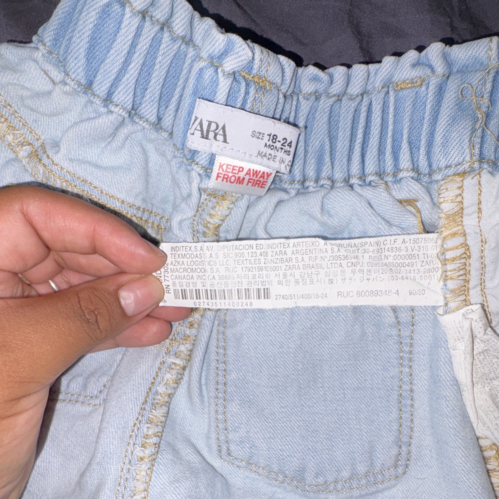 Zara Baby Paperbag Denim Shorts Light Blue 18-24M Elastic Waist Pockets