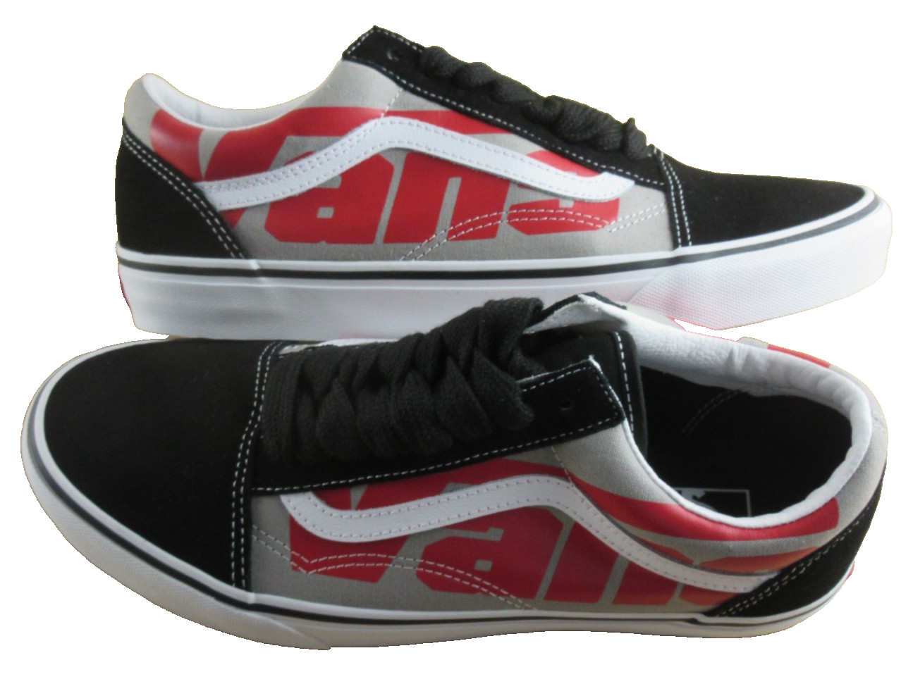 Vans Mens Old Skool Jumbo VANS Logo Black White Red Canvas Suede shoes Size 11.5