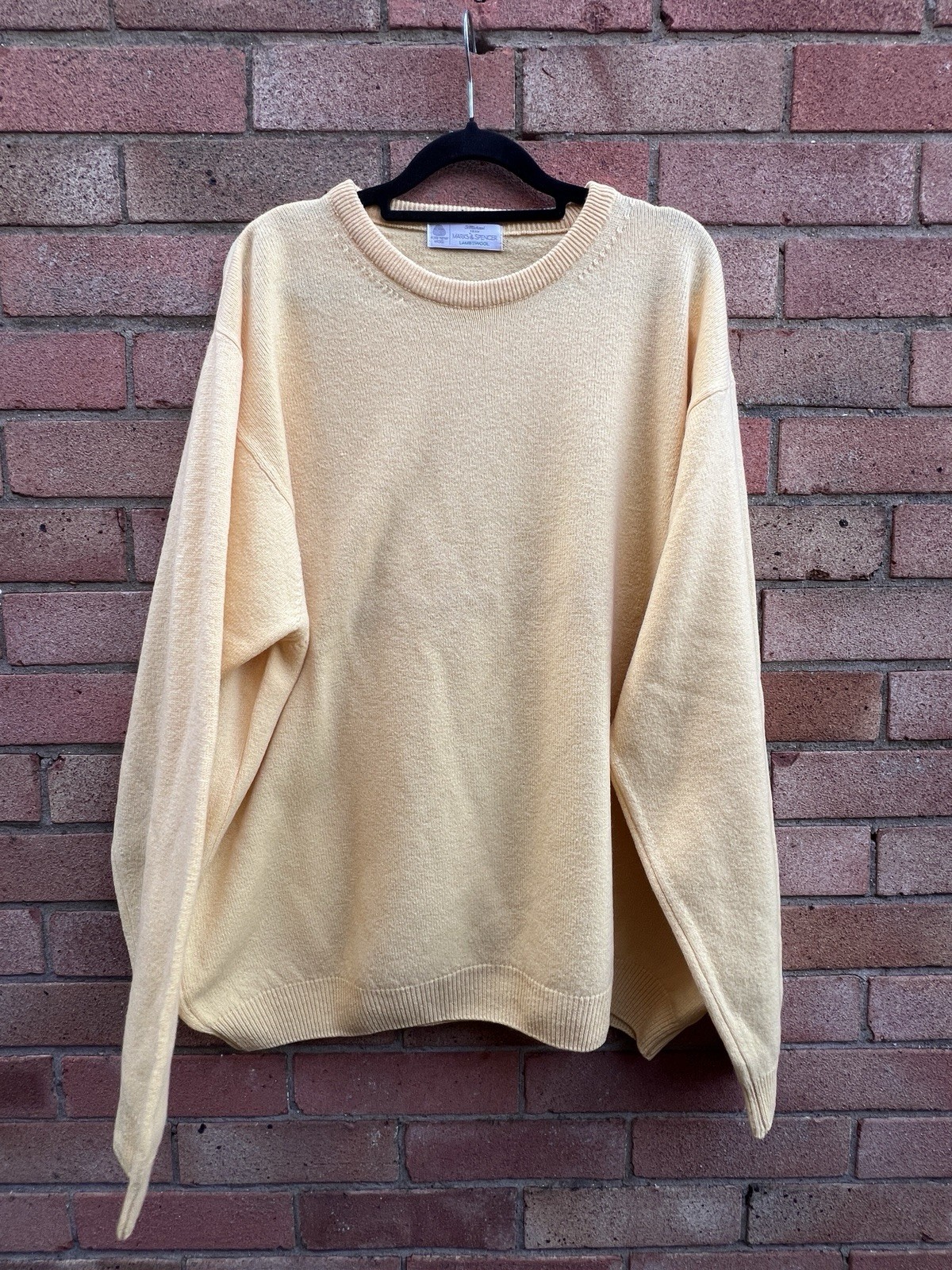 St Michael M&S 100% Lambs Wool Yellow Crew Neck Jumper Size XL 44-46 Inch Chest