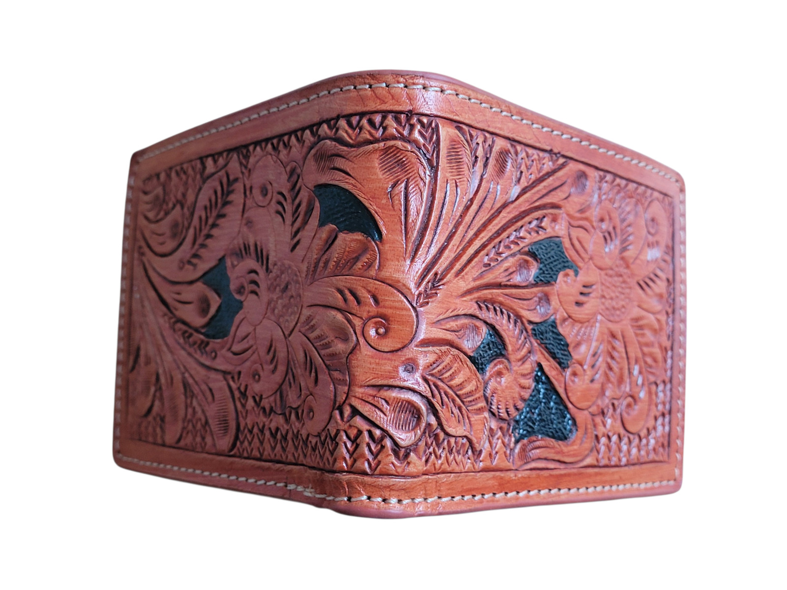 Hand Tooled Genuine Leather Bifold Wallet – Leather RFID Men Tan Wallet Flower