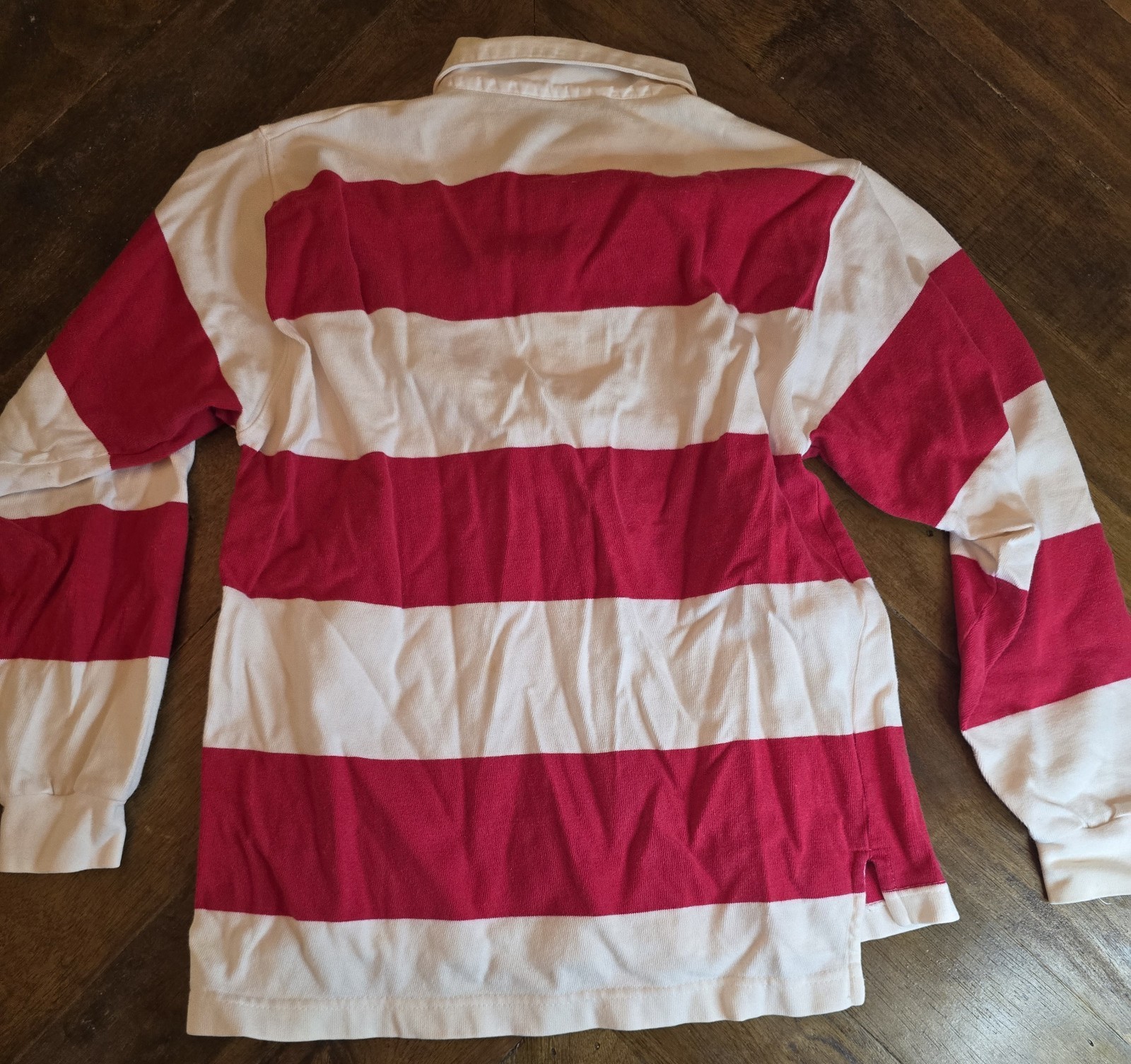 Badge Boy’s M 12-14 Regular Long Sleeve Striped Red White Polo Collared Vintage