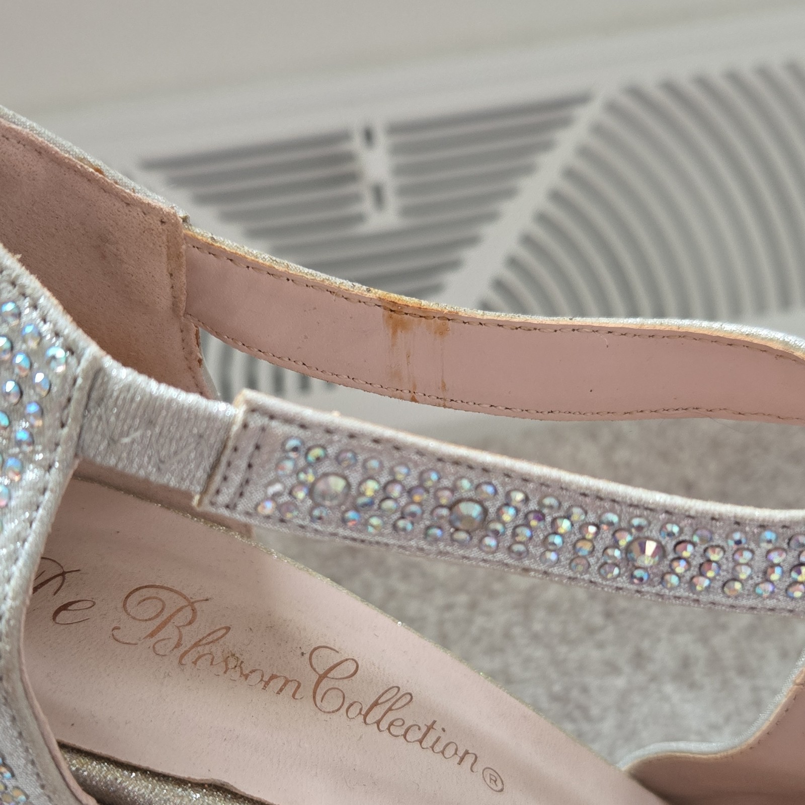 Blossom Collection Silver Rhinestone Platform Stiletto Open Toe Zip Heels