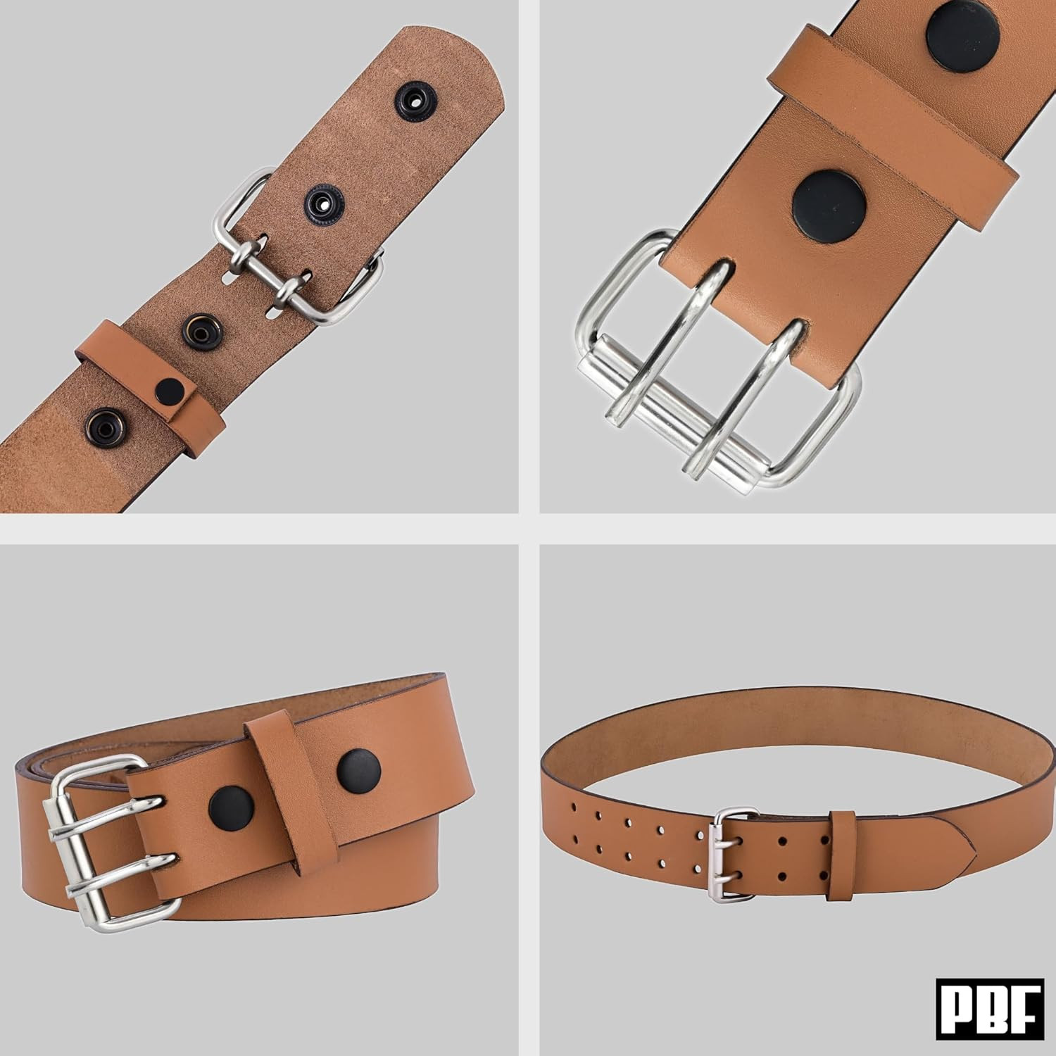 PBF Leather Belts for Men Heavy Duty 1.75 Inch Wide Double Prong, Casual, Full G