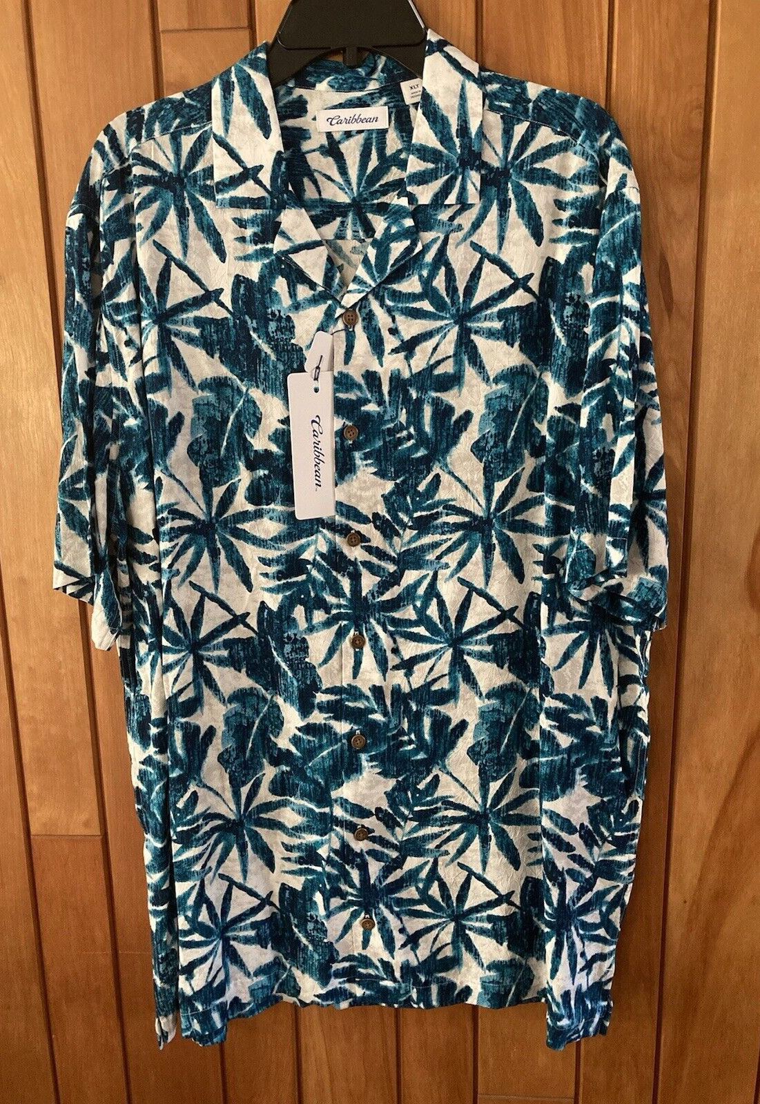 New Roundtree Yorke Caribbean XLT Hawaiian Cruise Shirt Tropical Turquoise Rayon