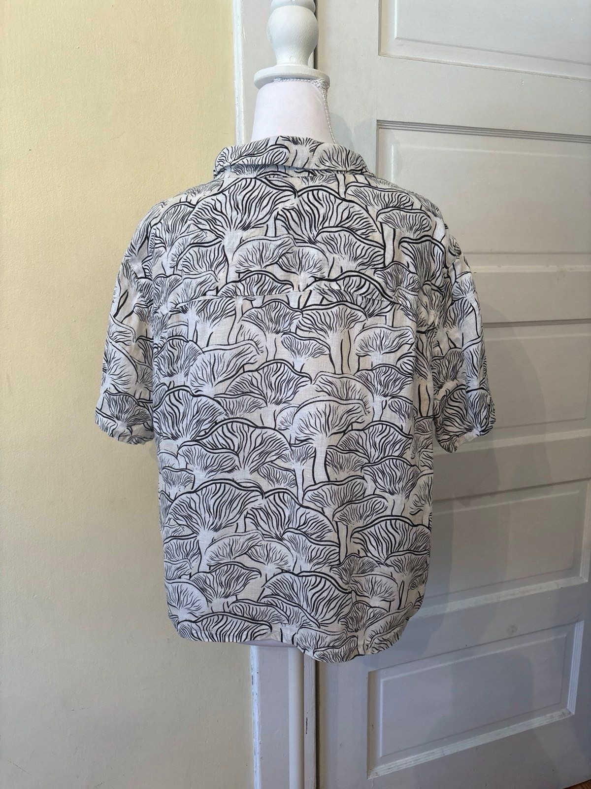 Boxy button down mushroom black ivory hippy linen cottage core short sleeve