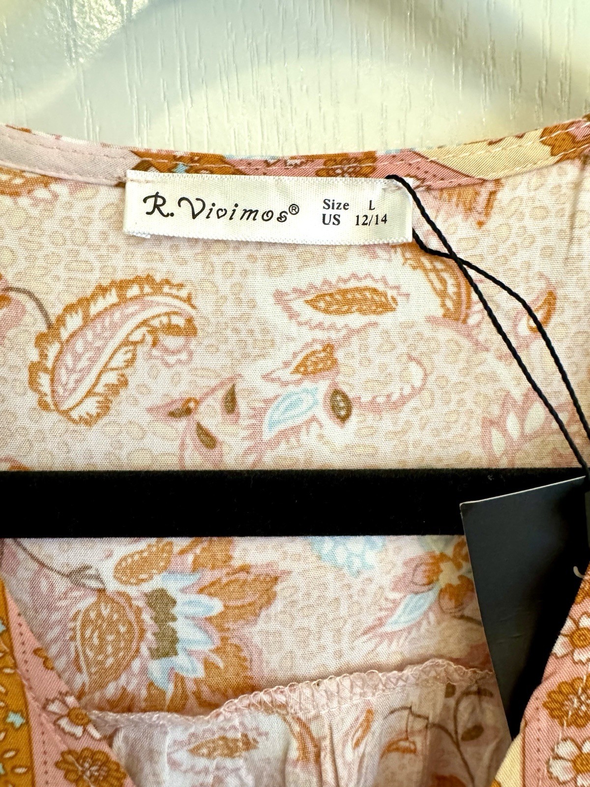 NWT R Vivimos Dress Large 12/14 Peach Pink Floral Prairie Peasant Bohemian