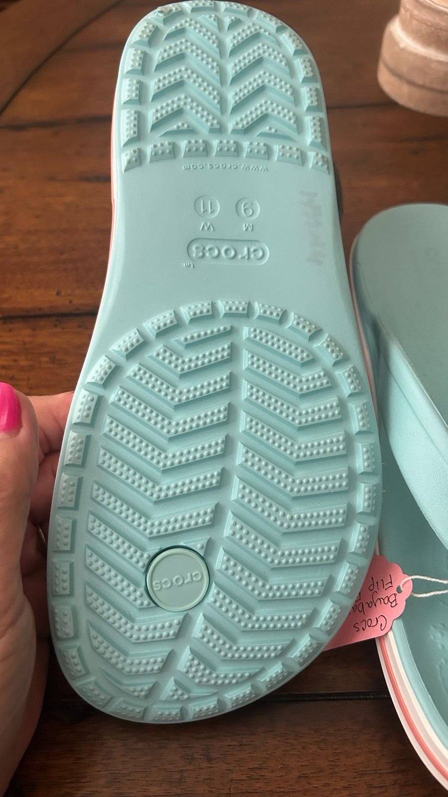 Crocs Ice Blue/ Melon Bayaband Flip Flops Men’s 9 Women’s Size 11