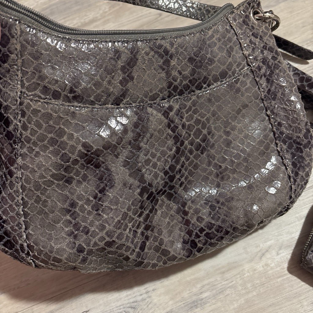 Michael Kors Gray Snake Print Shoulder Bag w/ Detachable Strap & Zip Wallet