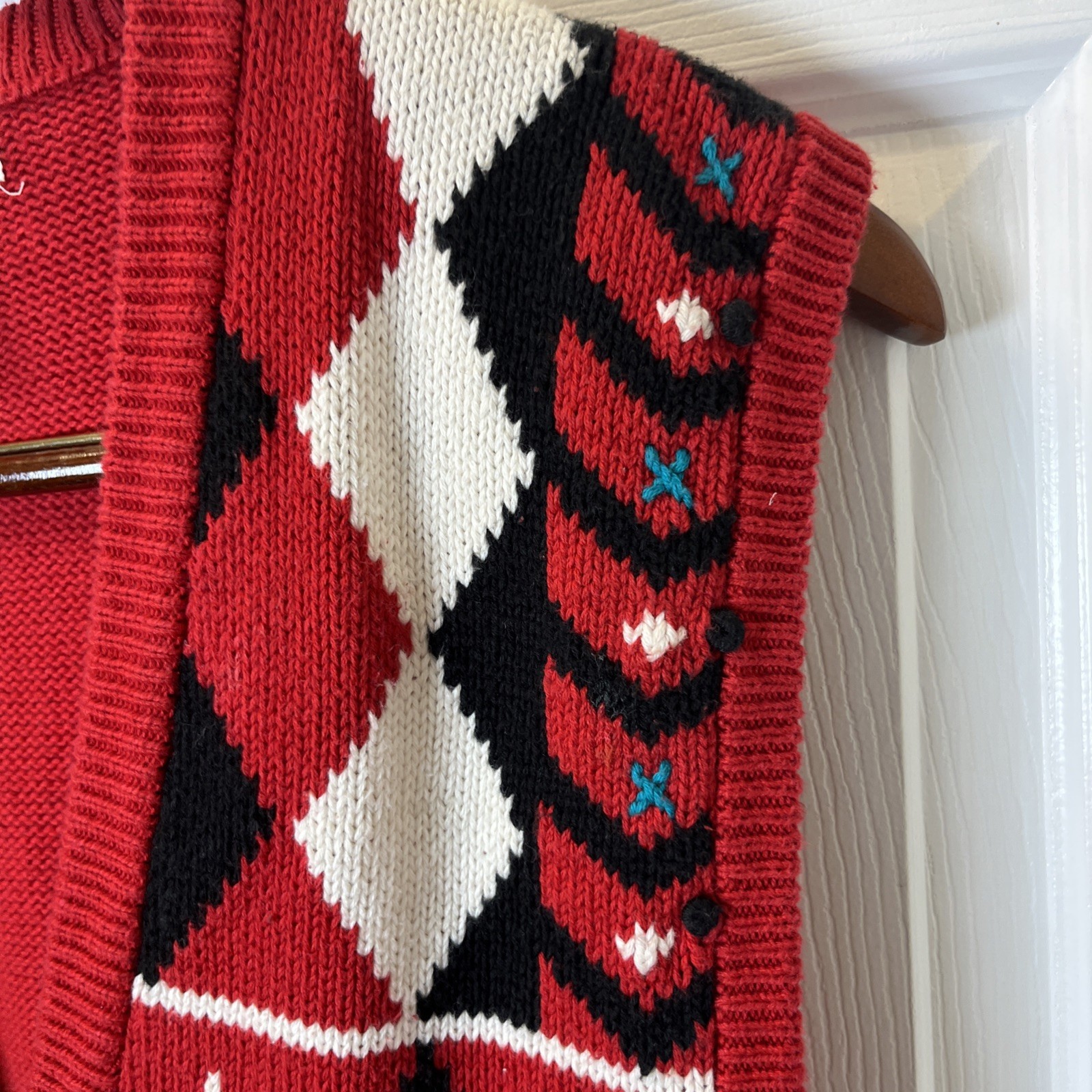 Koret Vintage Women’s Multicolor Cardigan Argyle Knit Sweater Vest Sz S Cabin